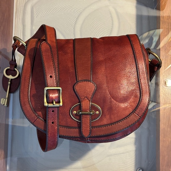 Fossil Handbags - Fossil Vintage Brown Leather Crossbody Saddle Bag